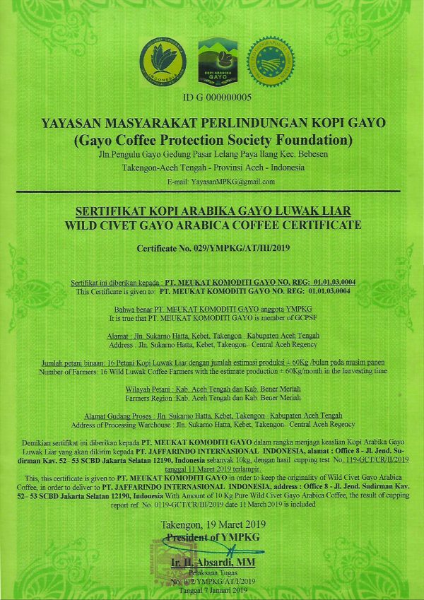 Certified Gayo Sumatra Green Coffee Beans